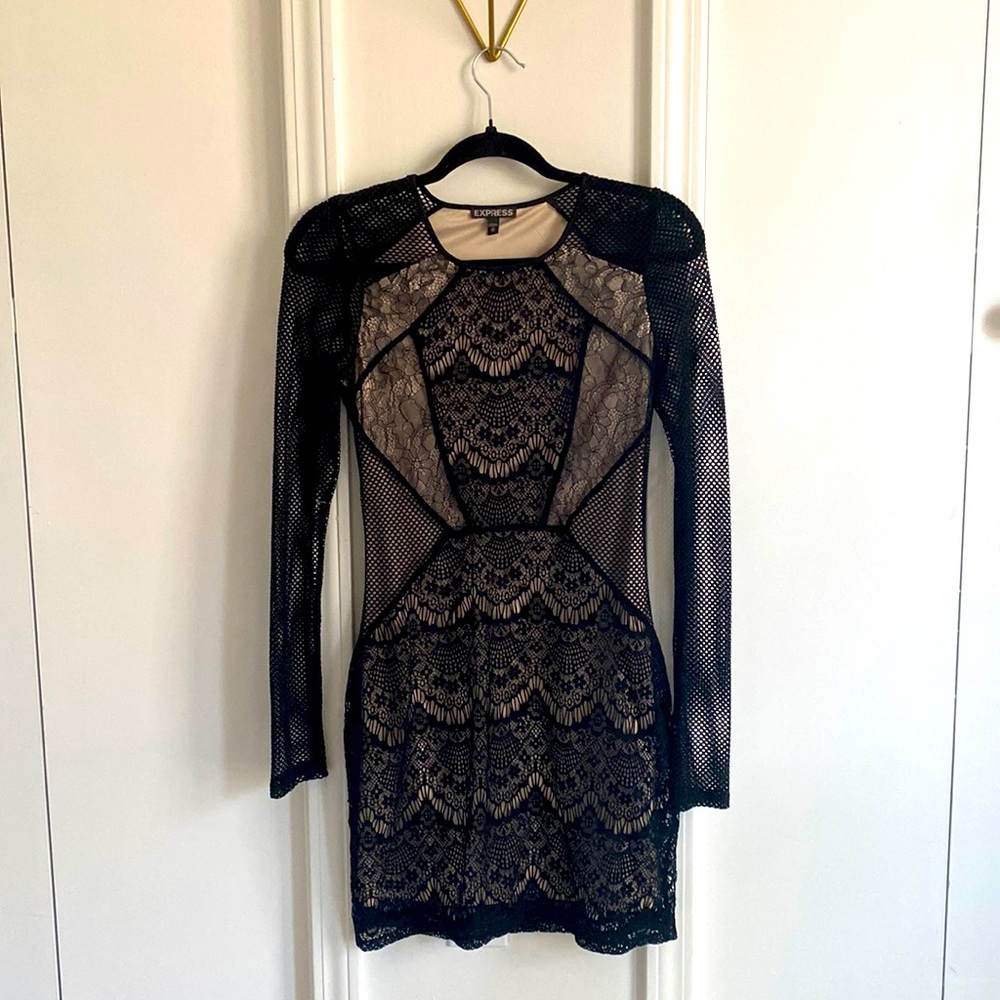 Express size XS black lace body con mini dress